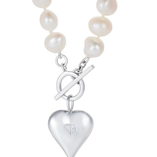 pearl toggle necklace with silver heart from claudia bradby