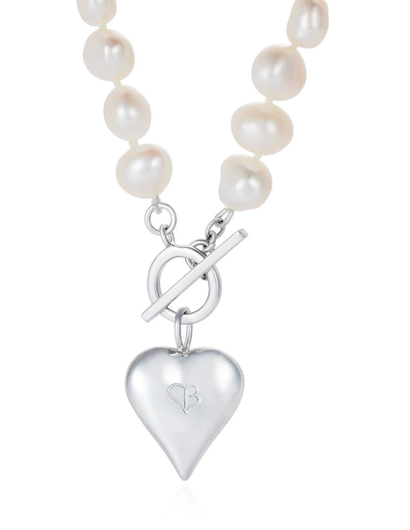 pearl toggle necklace with silver heart from claudia bradby