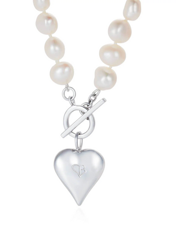pearl toggle necklace with silver heart from claudia bradby