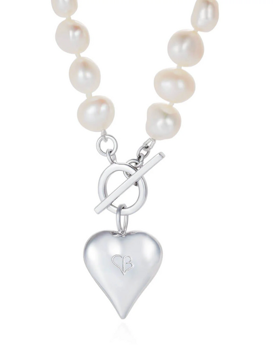 pearl toggle necklace with silver heart from claudia bradby