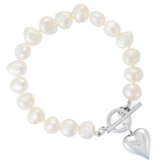 pearl bracelet with toggle clasp and silver heart from claudia bradby
