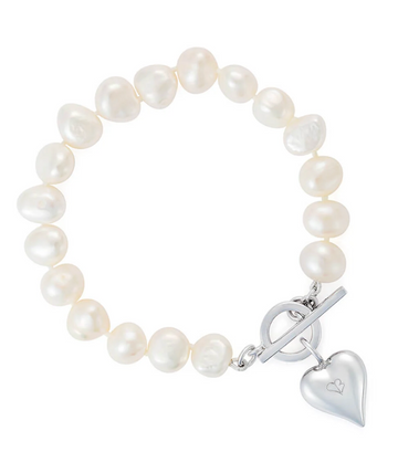 pearl bracelet with toggle clasp and silver heart from claudia bradby