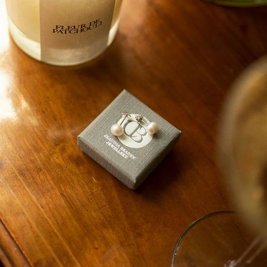 small white pearl earrings from claudia bradby