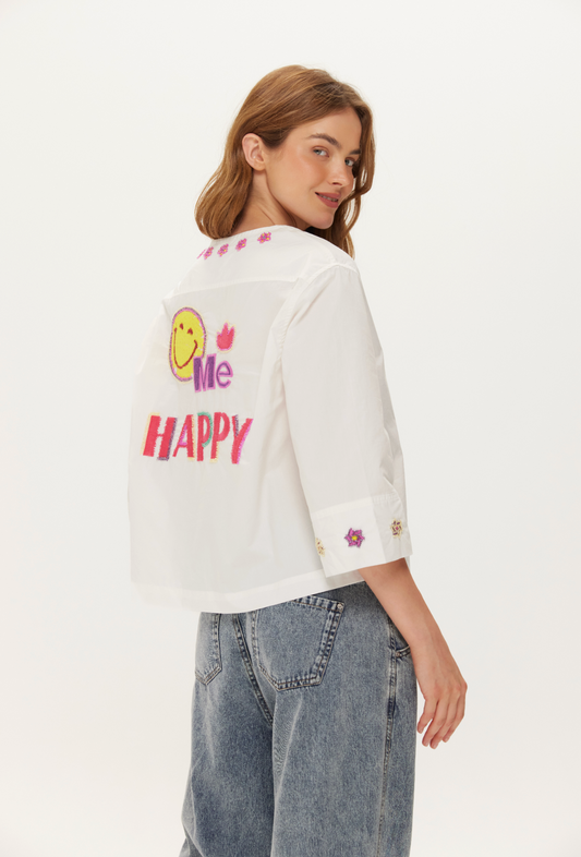 round neck white linen shirt/jacket with embroidered detail at the rear from me369