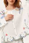 round neck white linen button down blouse with embroidered detailing from me369
