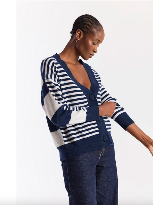 Beach Stripe Cardigan Navy