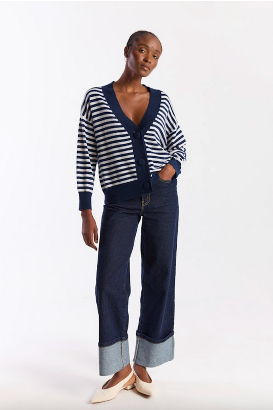 Beach Stripe Cardigan Navy