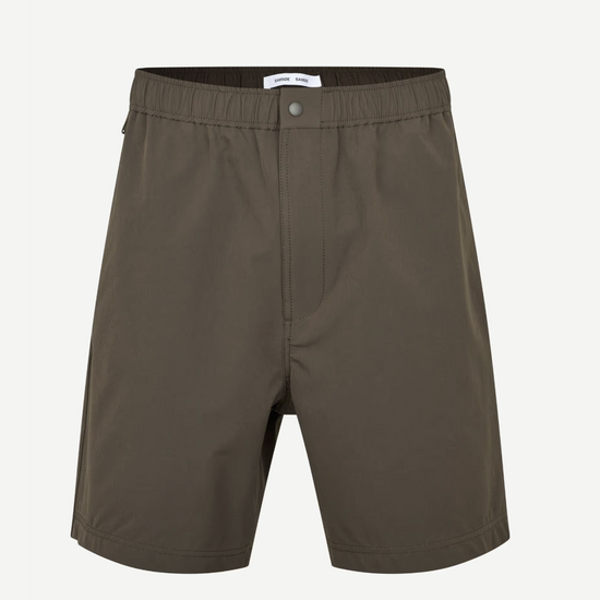 Olive green mens shorts on white background 