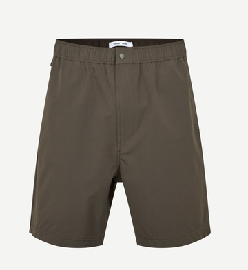 Olive green mens shorts on white background 