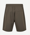 Olive green shorts from the rear on a white background