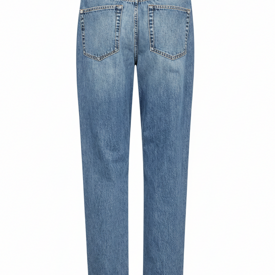 light blue denim straight leg jeans  rear