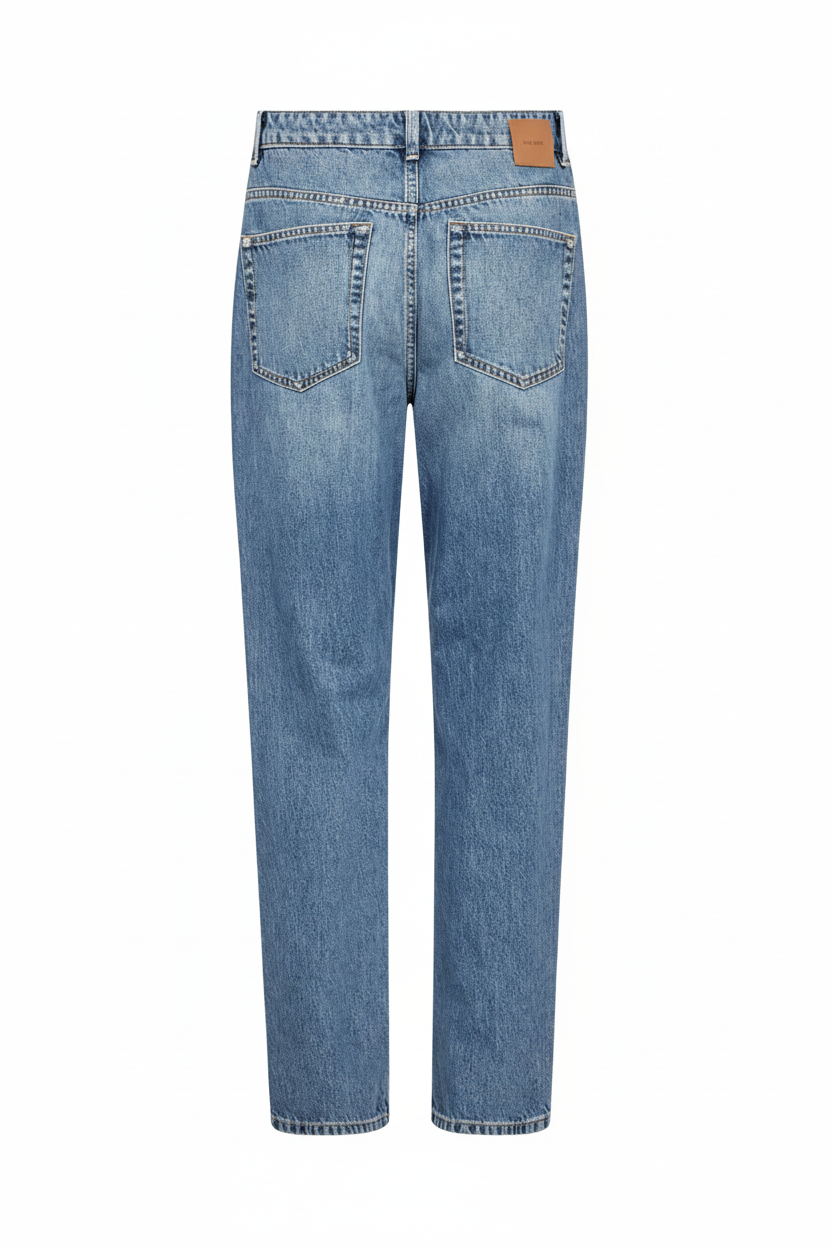 light blue denim straight leg jeans  rear