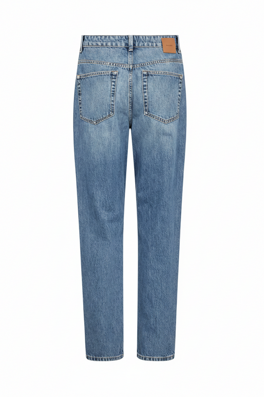 light blue denim straight leg jeans  rear