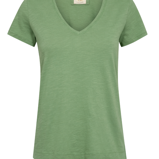 v neck green short sleeve cotton t shirt