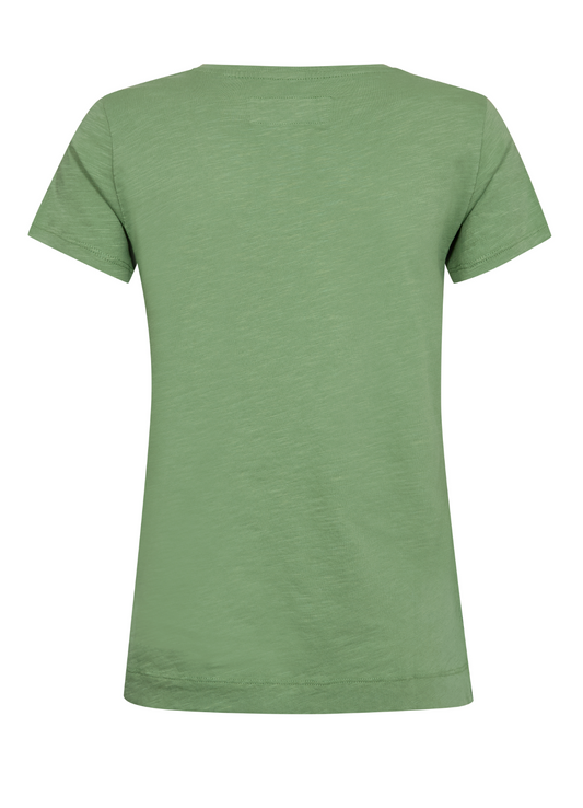 v neck green short sleeve cotton t shirt rear