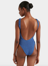 Square Neck Crinkle Swimsuit Metallic Denim