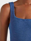 Square Neck Crinkle Swimsuit Metallic Denim