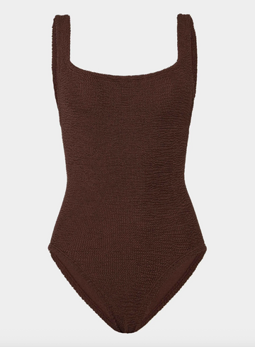 Coverage Square Neck Swimsuit Metallic Chocolate