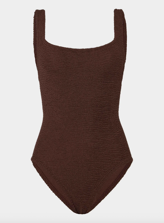 Coverage Square Neck Swimsuit Metallic Chocolate