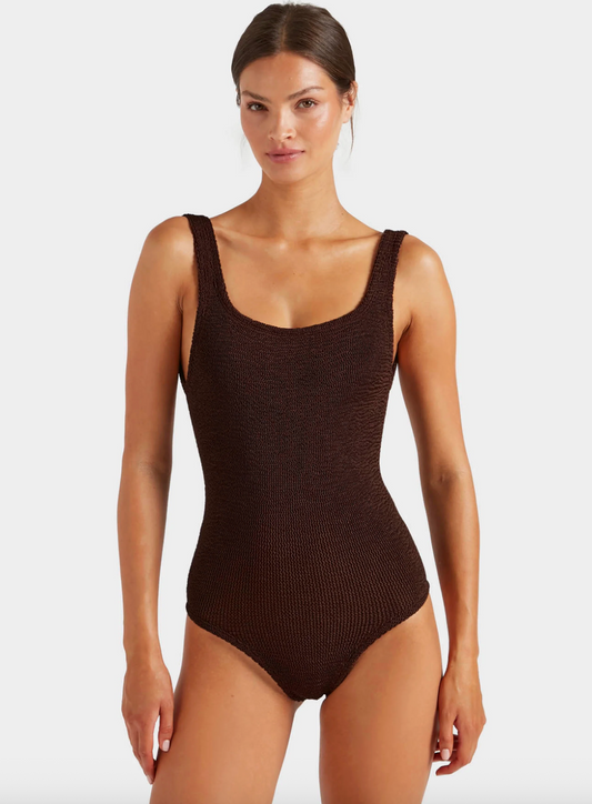 Coverage Square Neck Swimsuit Metallic Chocolate