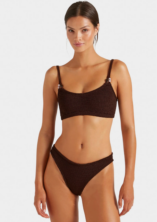 brown bikini, on model on a white background