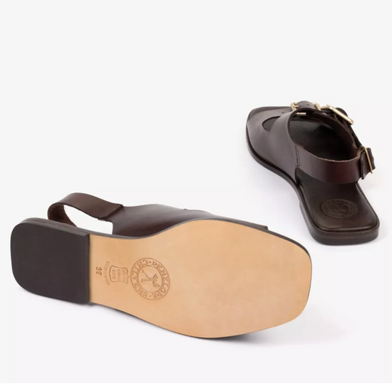 the bottom of a sandal on a white background