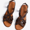 a pair of brown sandals on a white background