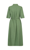 elbow length green shirt dress with belt and mid length