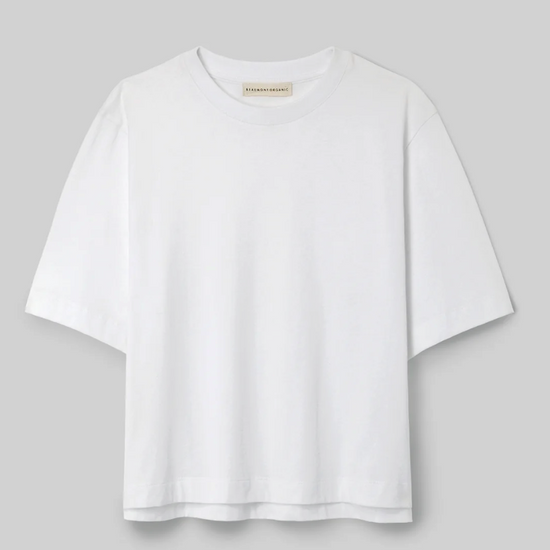 White t-shirt on light grey background