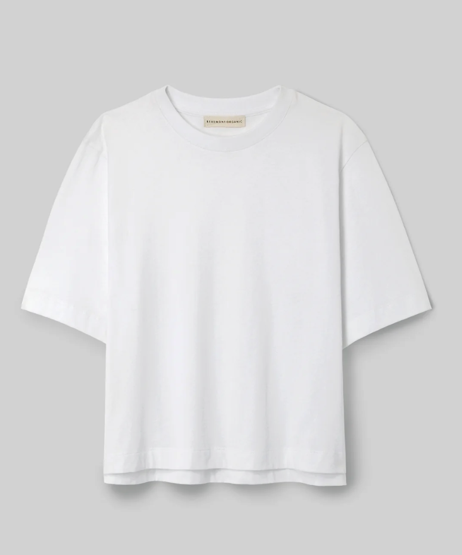 White t-shirt on light grey background