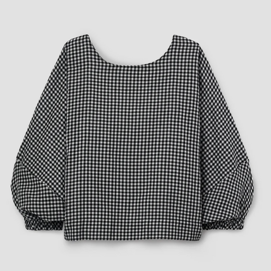 Black and white gingham organic cotton top with 3/ length sleeves