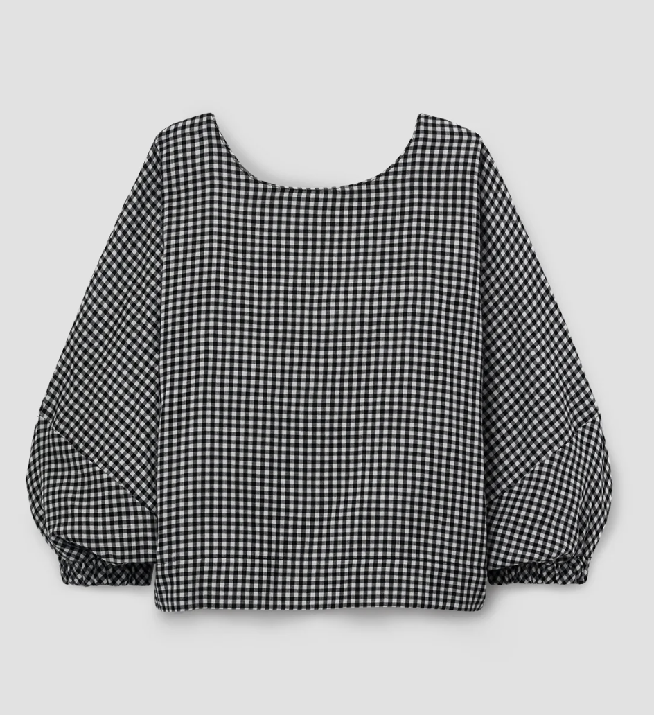 Black and white gingham organic cotton top with 3/ length sleeves