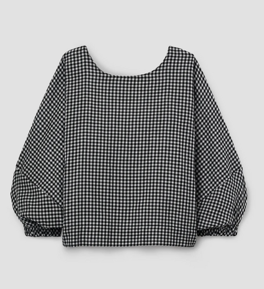 Black and white gingham organic cotton top with 3/ length sleeves