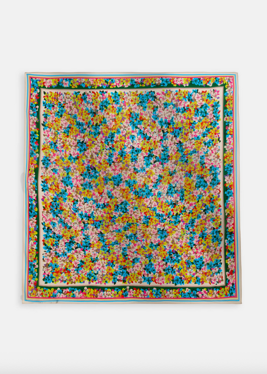 Bright floral square silk blend scarf 