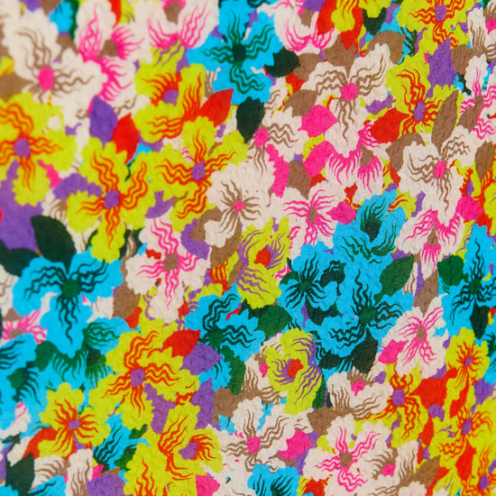close up of floral print of silk blend scarf
