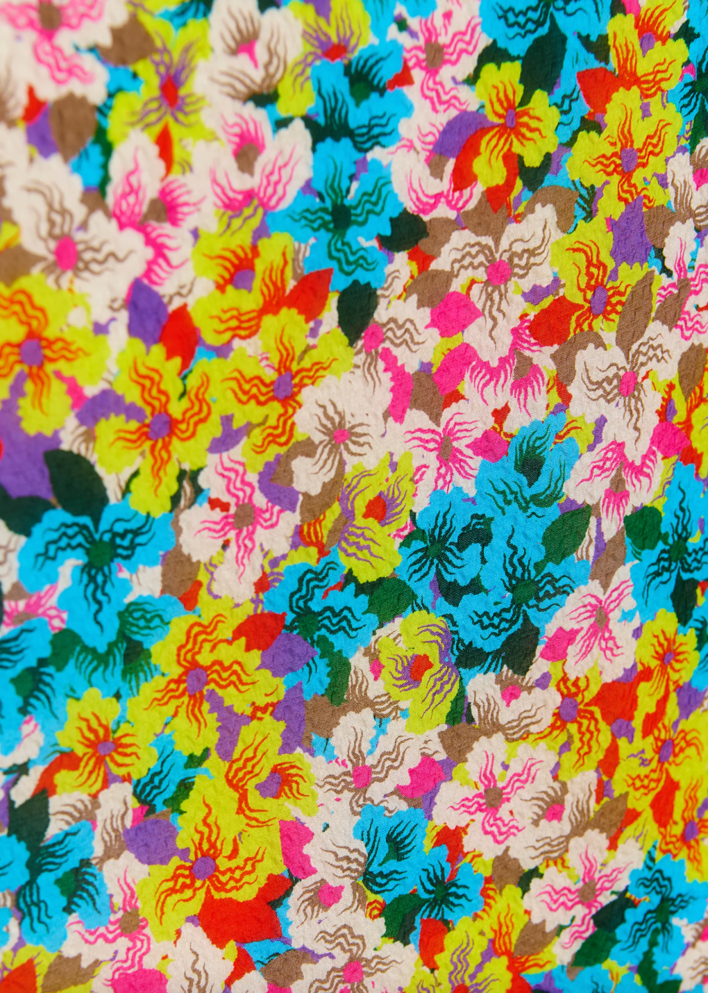 close up of floral print of silk blend scarf