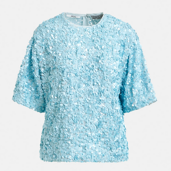 pale blue sequin top with short sleeves