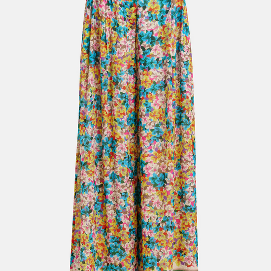 Colorful floral-patterned skirt on a white background