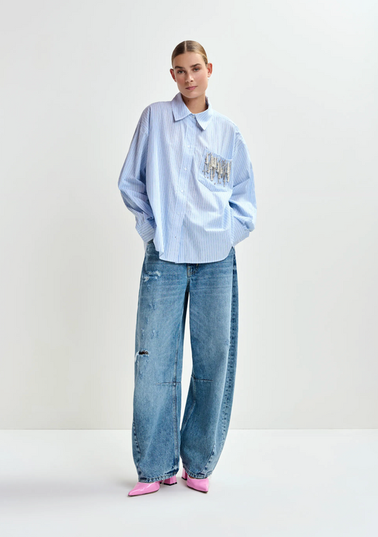 Jommeke Embellished Shirt Blue Stripe