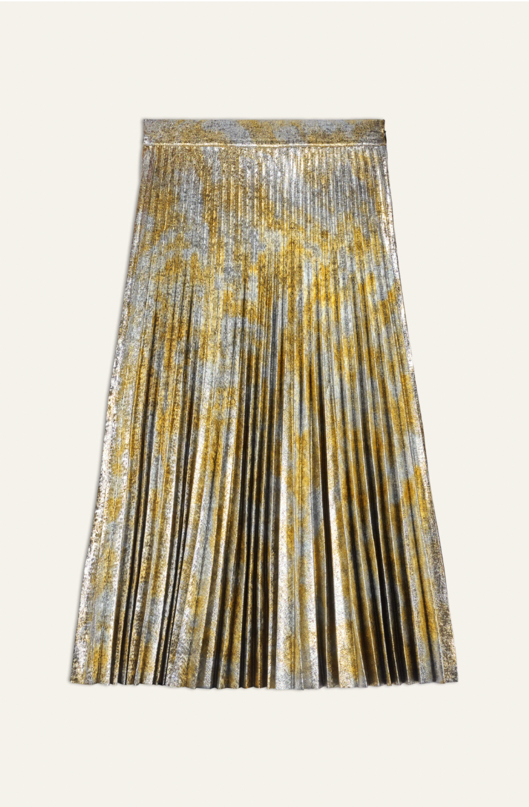 gold and silver speckled pleated midi skirt