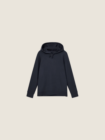 dark navy hooded sweatshirt with drawstring neck 