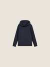 dark navy hooded sweatshirt with drawstring neck rear view 