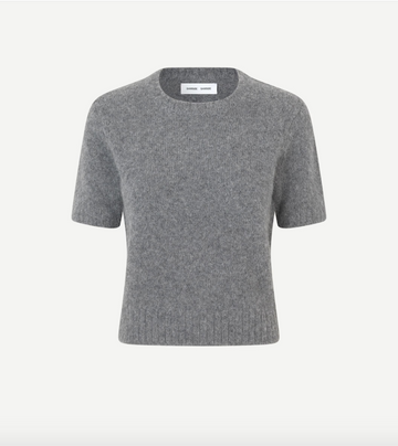 short sleeved brushed grey jumper with round neck