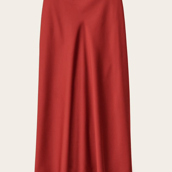 red polyester mid length skirt with lace trim and side zip from ba&sh
