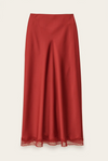 red polyester mid length skirt with lace trim and side zip from ba&sh