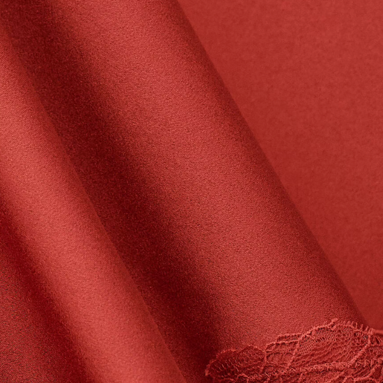 red polyester mid length skirt with lace trim and side zip from ba&sh close up