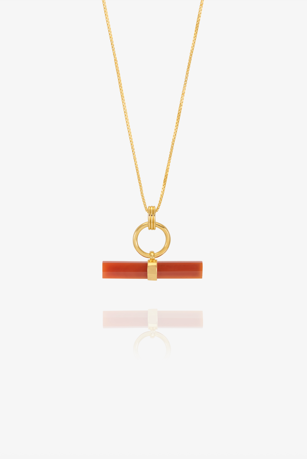 gold ring necklace with orange bar on a gold chain form rachel jackson