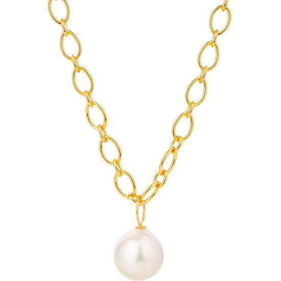 gold chain necklace with statement pearl from claudia bradby