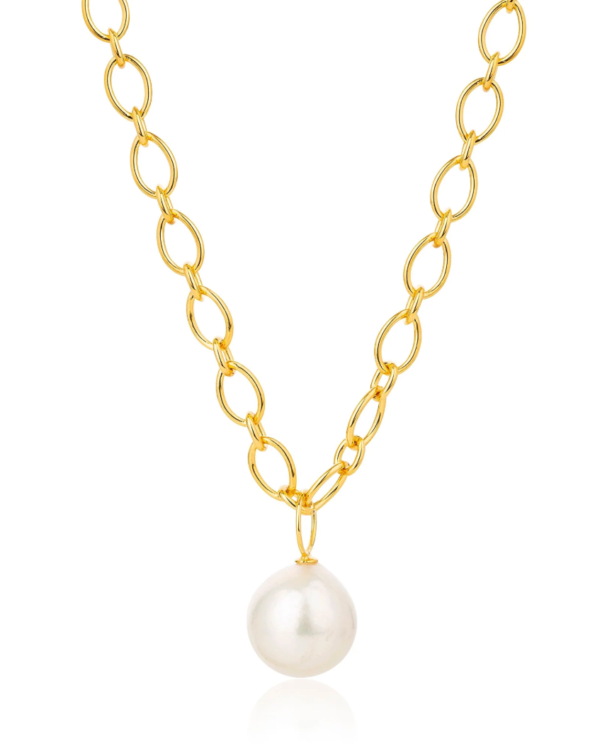 gold chain necklace with statement pearl from claudia bradby