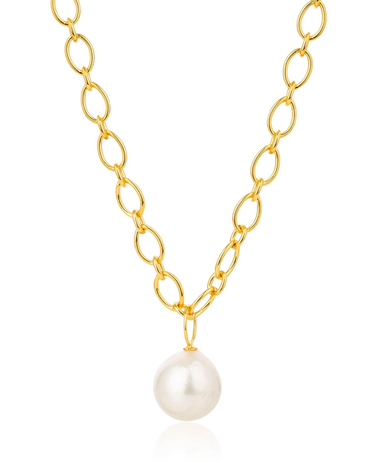 gold chain necklace with statement pearl from claudia bradby